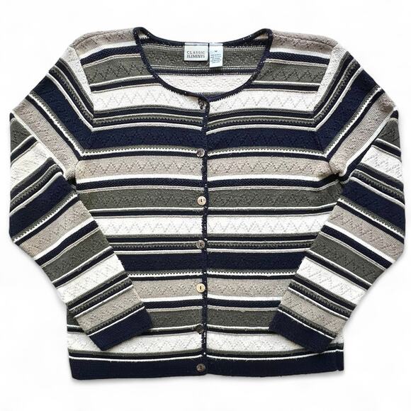 Vintage Sweaters - Vintage USA Made Textured Cardigan Sweater Classic Elements Granny Teacher Knit